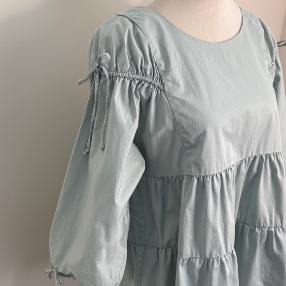 Zara Soft Blue Gathered Blouse - Picture 4 of 8